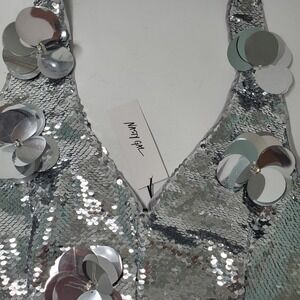 NWT Nasty Gal Floral Embellished Sequin Waistcoat Silver Halter Top US 10